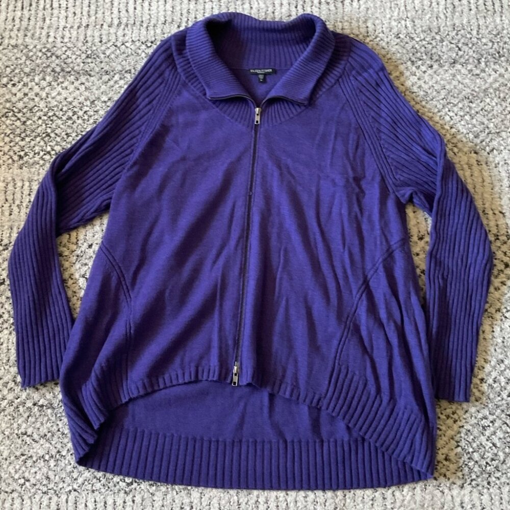 Eileen Fisher Womens Merino Wool Purple Full Zip Cardigan